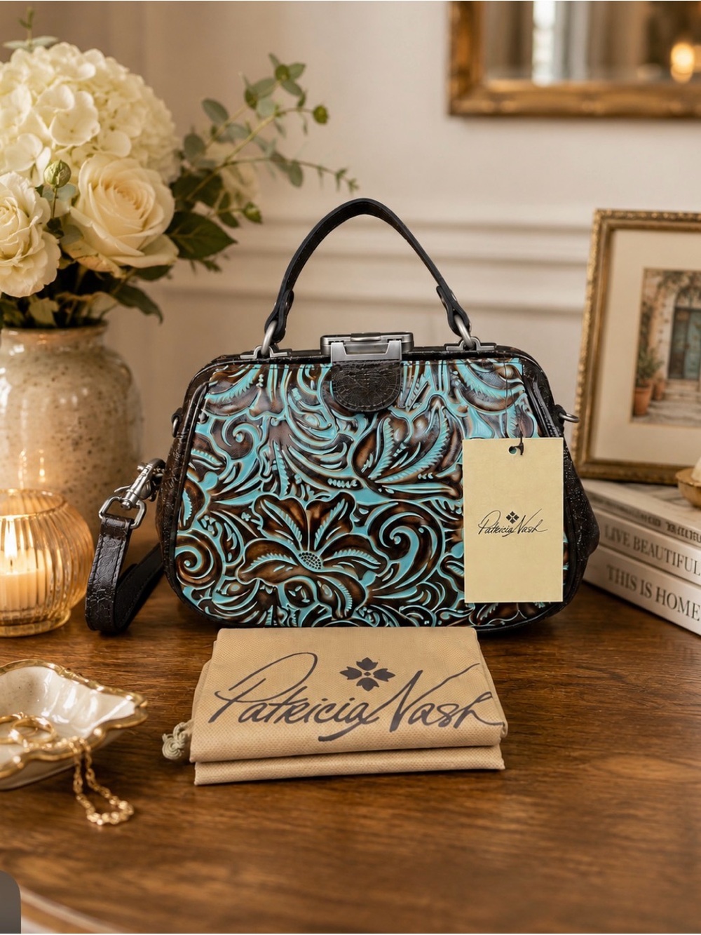 Patricia Nash NWT  GRACCHI Tooled Leather 2 way Satchel bag